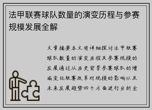 法甲联赛球队数量的演变历程与参赛规模发展全解