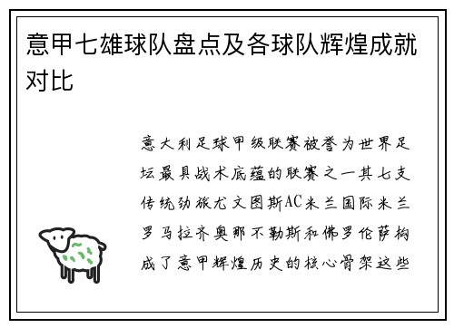 意甲七雄球队盘点及各球队辉煌成就对比